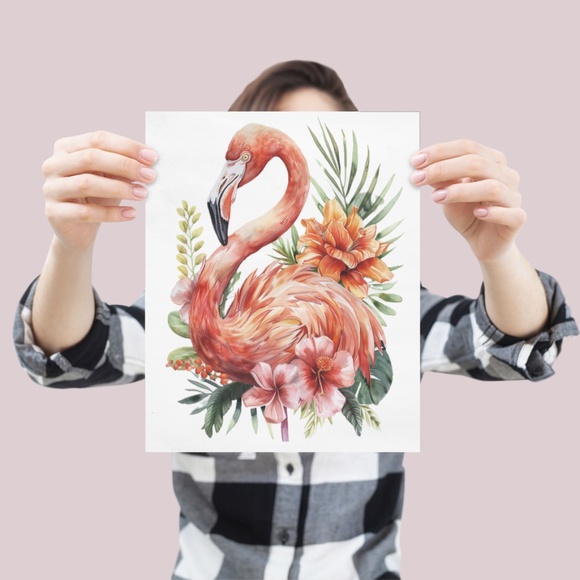 Watercolor Flamingo Portrait Wall Art Illustration Print Poster Unframed - Picture 4 of 5